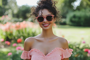 Woman in pink summer dress enjoying a sunny day in a blooming garden, a Person Photo by AlyaAnd