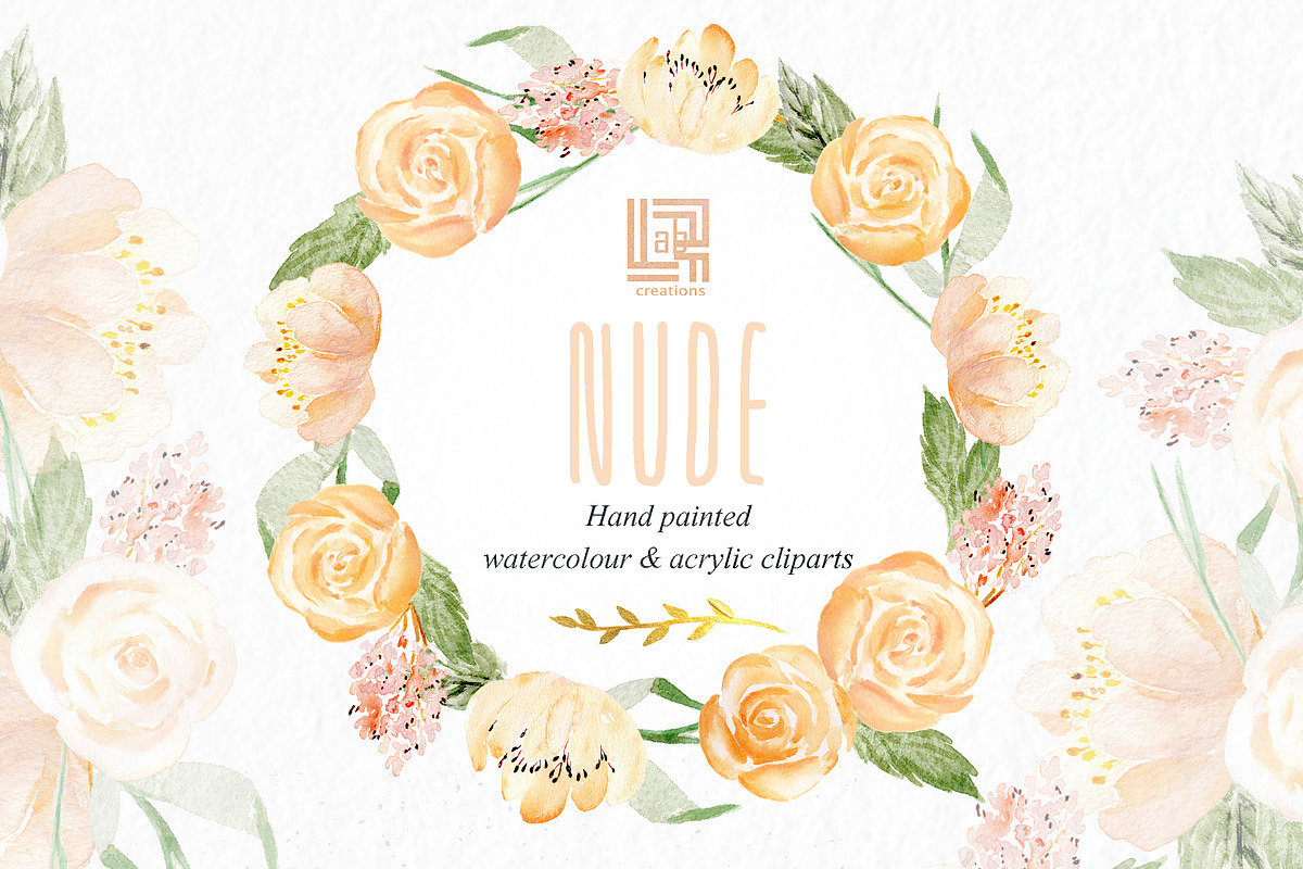 Nude & gold. Watercolor clipart, a Texture Illustration by LABFcreations (Photo 9 of 11)