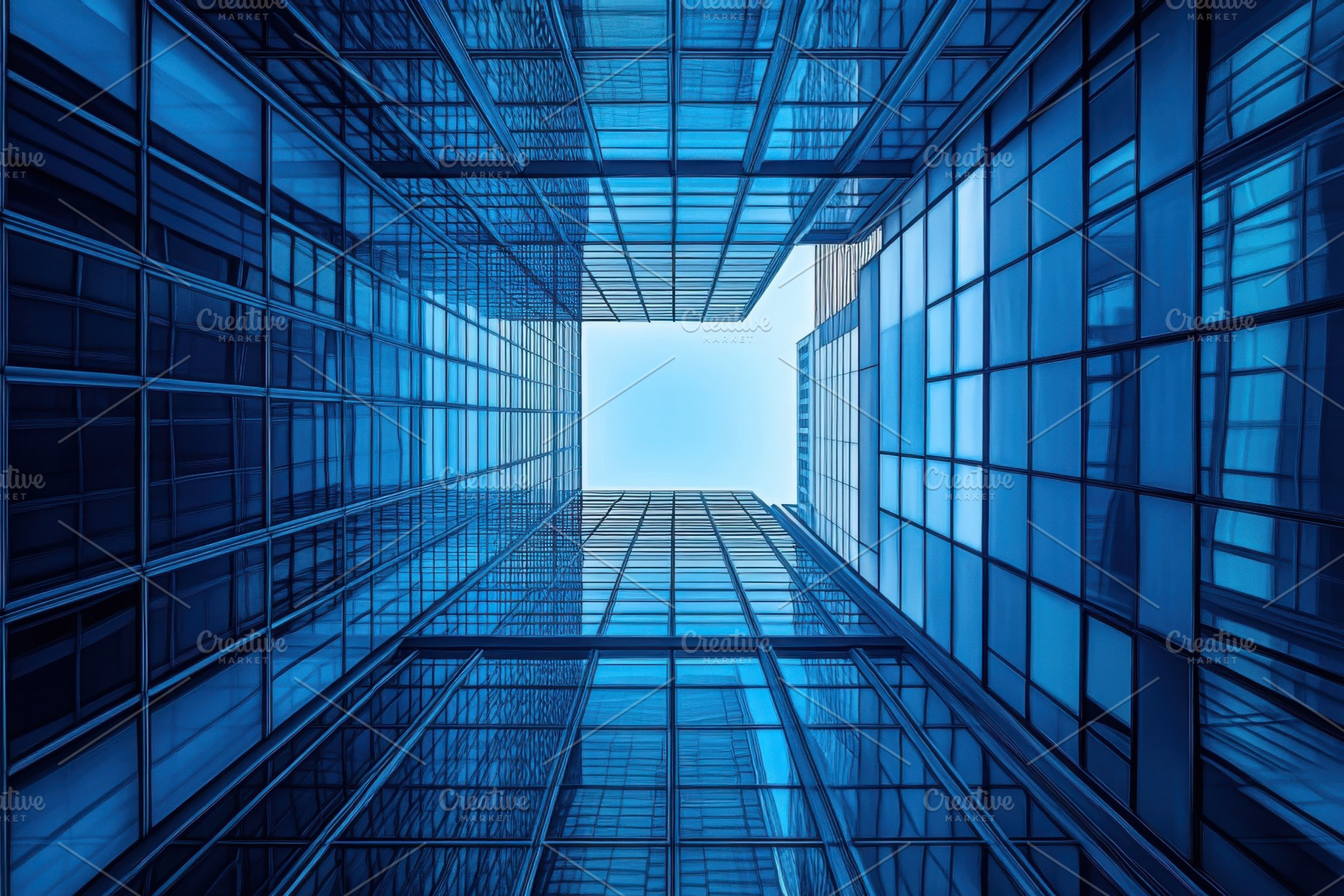 Modern Glass Skyscrapers Blue Archit, a Photo by Pixeness Studio
