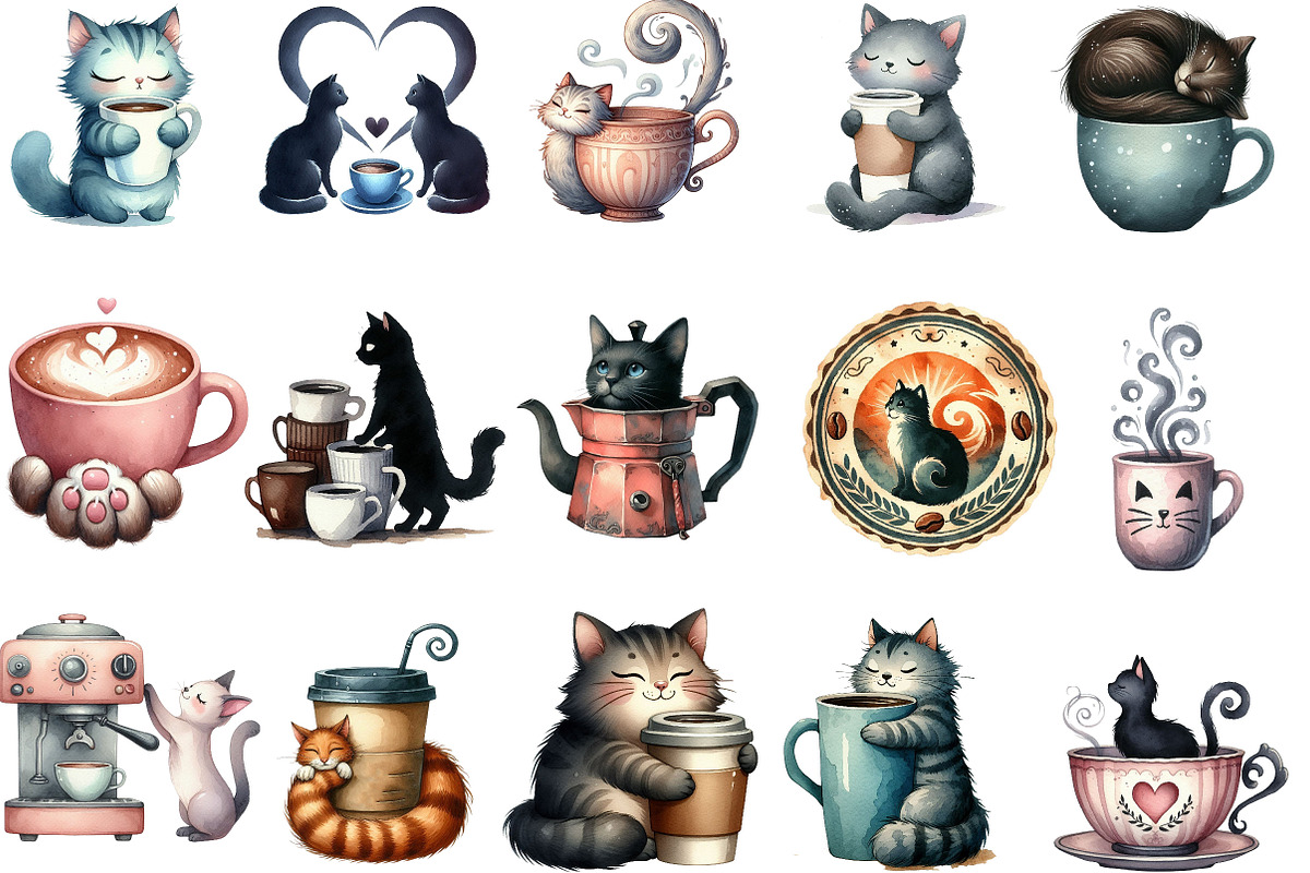 Cat Silhouette Love Coffee Clipart, an Illustration by Designking (Photo 2 of 4)