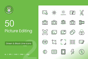 50 Picture Editing Green & Black, an Icon by IconBunny