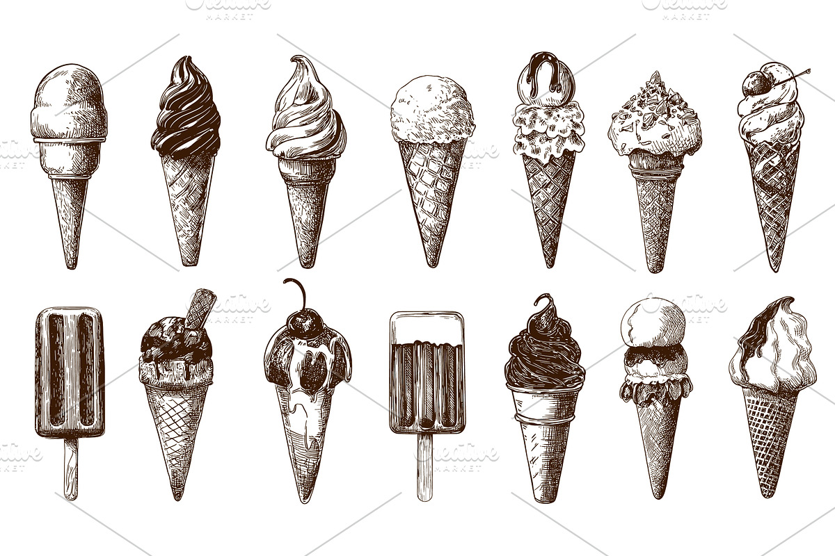 Hand drawn ice cream. Icecream, an Object Illustration by Stock-Smart-Start