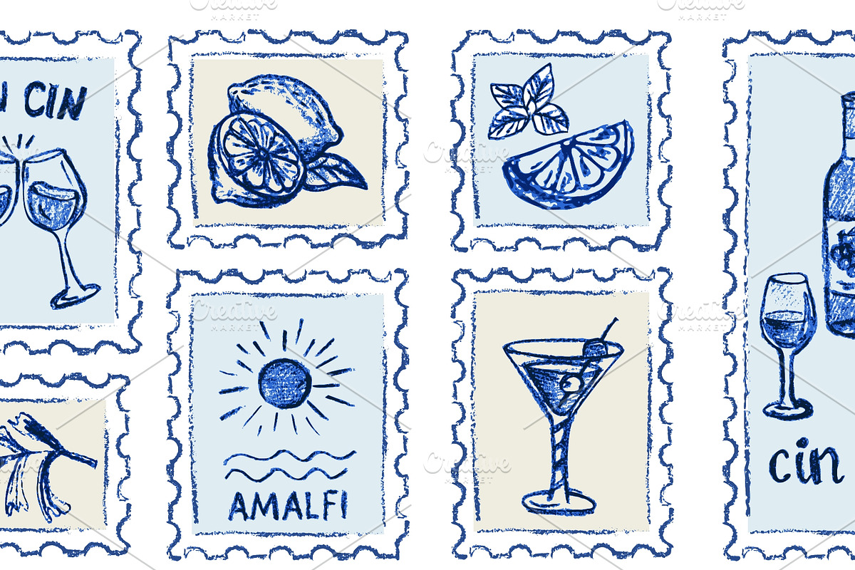 Hand drawn Amalfi coast postage, a Food Illustration by Zimages (Photo 2 of 3)