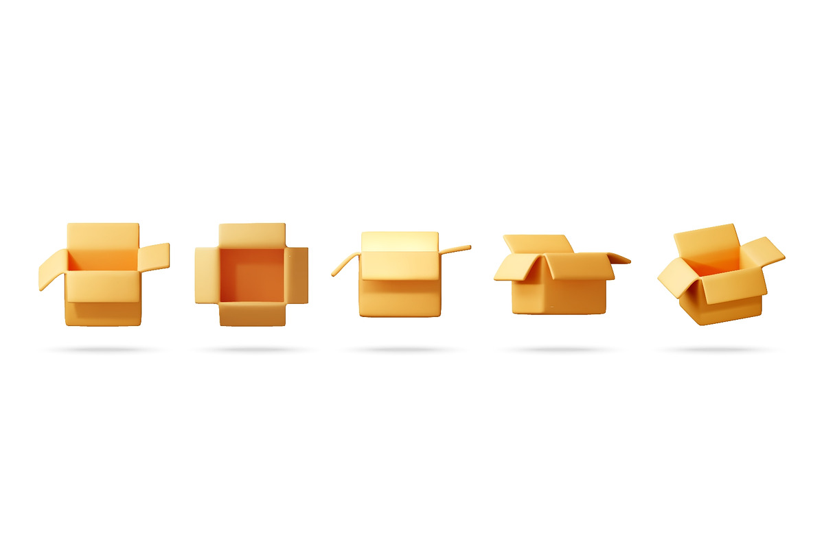3D Set of open cardboard box icons, an Object Illustration by Abscent (Photo 1 of 3)