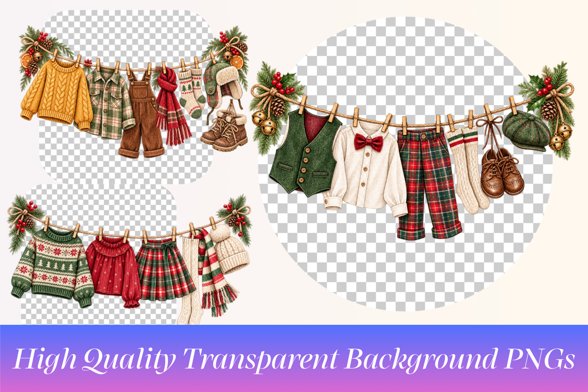 Kids Christmas Clothesline Cliparts, a Seasonal Illustration by Ink Gallery (Photo 3 of 6)