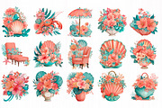 coral cabana watercolor clipart, an Object Illustration by DreamCafeArt (Thumbnail 4 of 6)