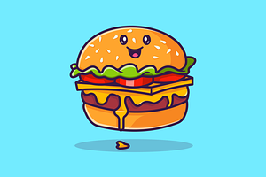Cute Burger Smiling Cartoon, a Food Illustration by Catalyst Labs