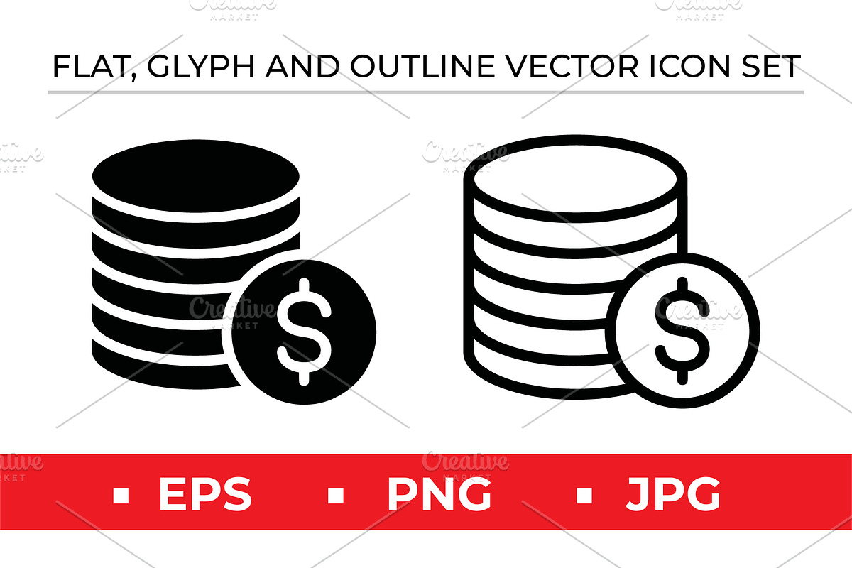 Flat Glyph Outline Dollar Coin Stack, an Outline Icon by Artonix (Photo 1 of 2)
