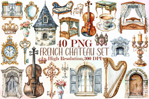 Vintage Clipart French Chateau Set, an Illustration by Sublimation Artist