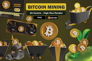 Bitcoin Mining 3d Icons Bundle