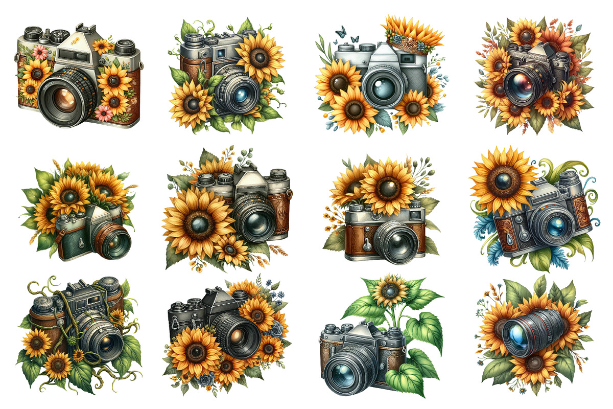 Floral Vintage Camera Clipart, an Illustration by SinaCreation (Photo 2 of 5)
