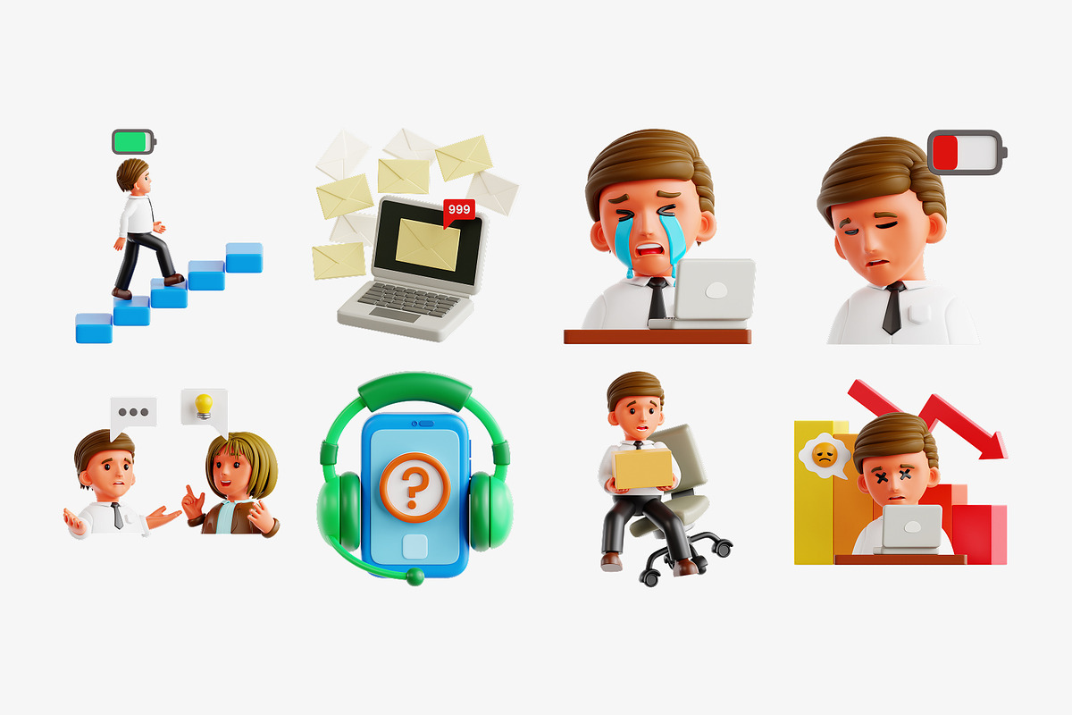 Workplace Mental Health 3D Icon Set, an Object 3D Model by Eklip Studio (Photo 2 of 5)