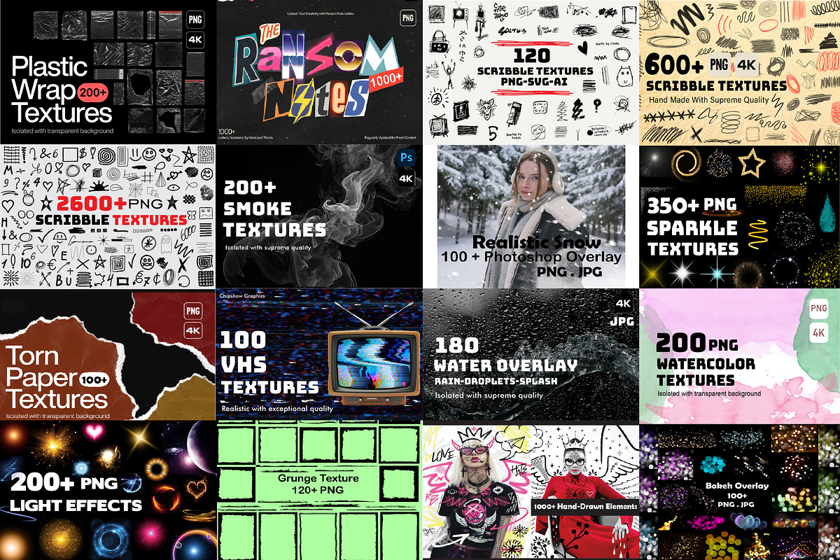 Mega Overlays Bundle, PNG/JPG bundle, a Texture Graphic by Chipshpow Graphics (Photo 3 of 8)