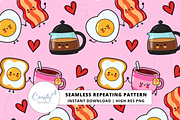 Kawaii Breakfast Seamless Pattern, a Pattern Graphic by Coastal 5 Designs (Thumbnail 1 of 3)