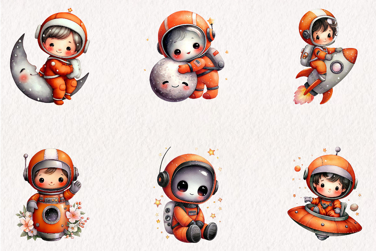 Cute Astronaut Clipart, a Seasonal Illustration by CreationArt (Photo 2 of 5)