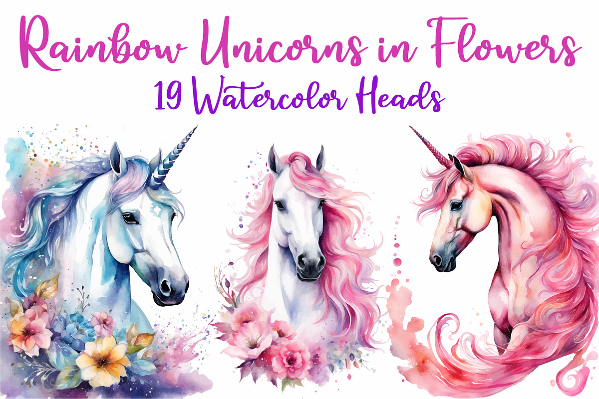 Unicorn in wreath of flowers, an Animal Illustration by Michiru13 (Photo 1 of 4)