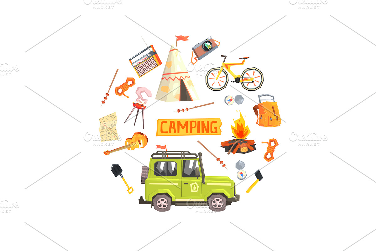 Camping Banner Template with, an Object Illustration by TopVectors