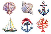 Watercolor Nautical Christmas Clipar, an Illustration by Dream Creation (Thumbnail 3 of 7)