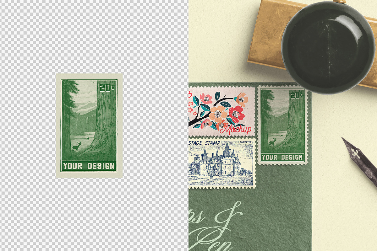 Envelope-Postage Stamps Calligraphy, an Advertising Mockup by Custom Scene (Photo 10 of 10)