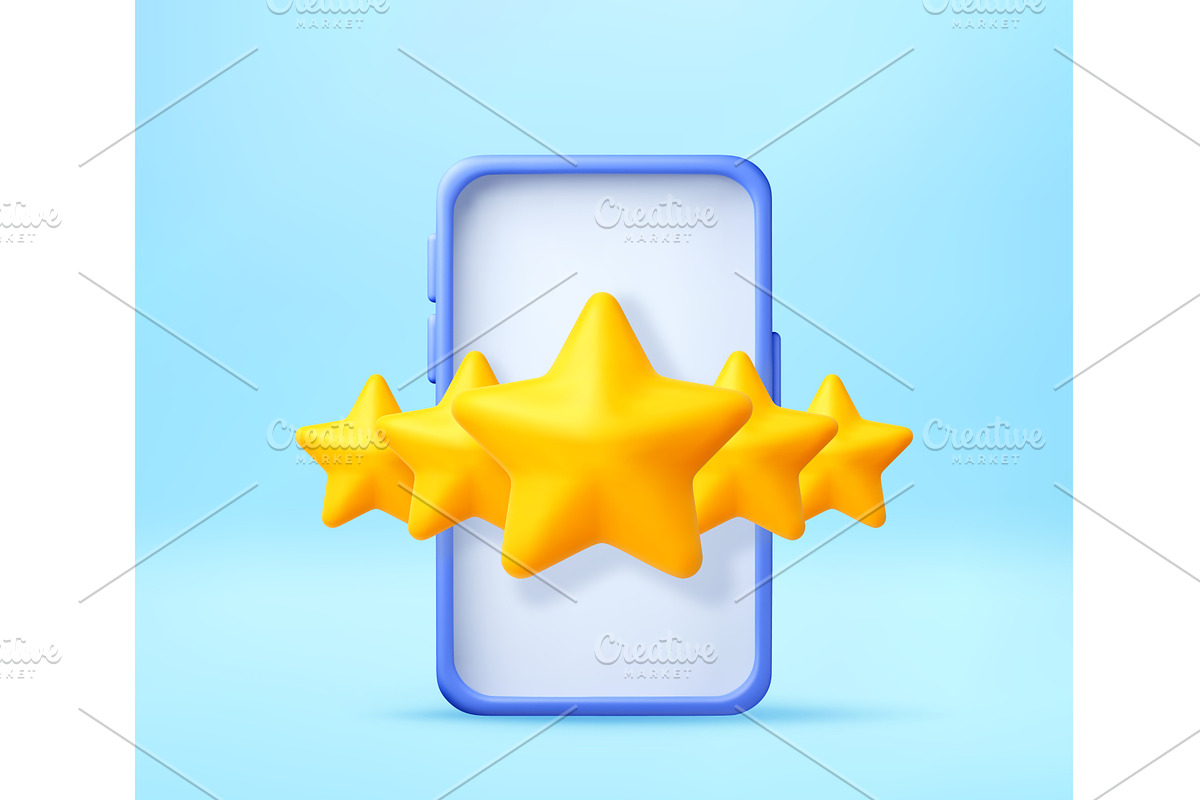 3D Smartphone with five yellow stars, a Technology Illustration by Abscent