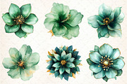 Abstract Green Gold Flower Clipart, an Illustration by DreamCafeArt (Thumbnail 4 of 7)