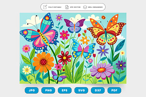 a colorful flower garden with butter, a Graphic by SaroStock