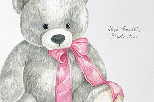 Watercolor Teddy Bear Toy Clipart