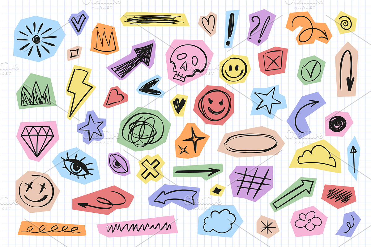 Scrapbook scribble stickers, an Object Illustration by alexdndz