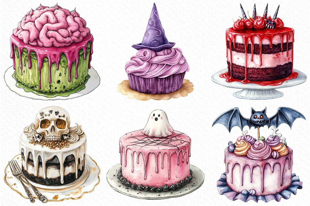 Watercolor Halloween Cake Clipart, an Illustration by Craft Nest (Photo 4 of 6)