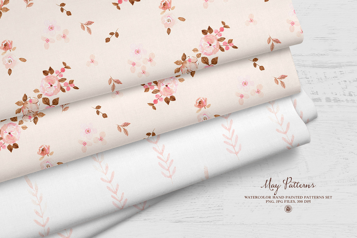 May Patterns - watercolor patterns, a Pattern Graphic by Webvilla Studio