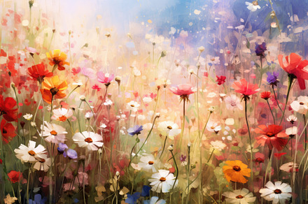 Flower meadow with clouds and sky ba, a Photo by Iftikhar Alam