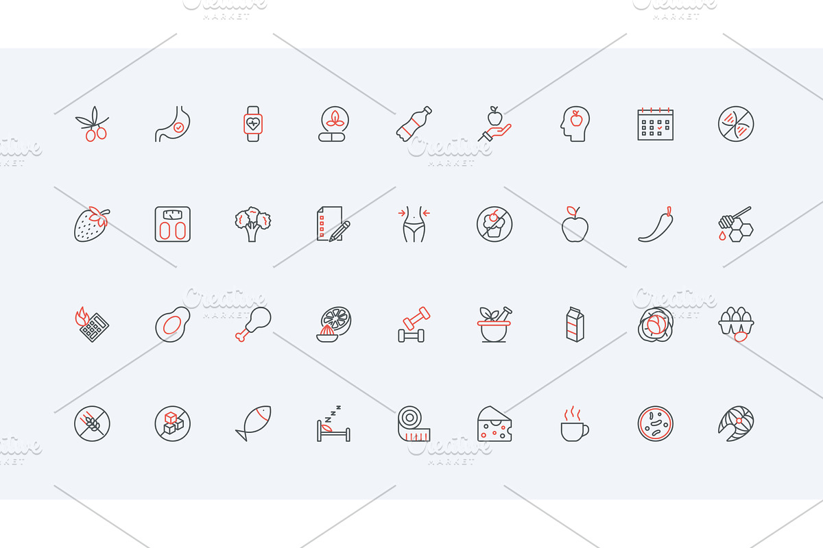 Diet planning dietary icons, a Food Illustration by Lemberg Vector