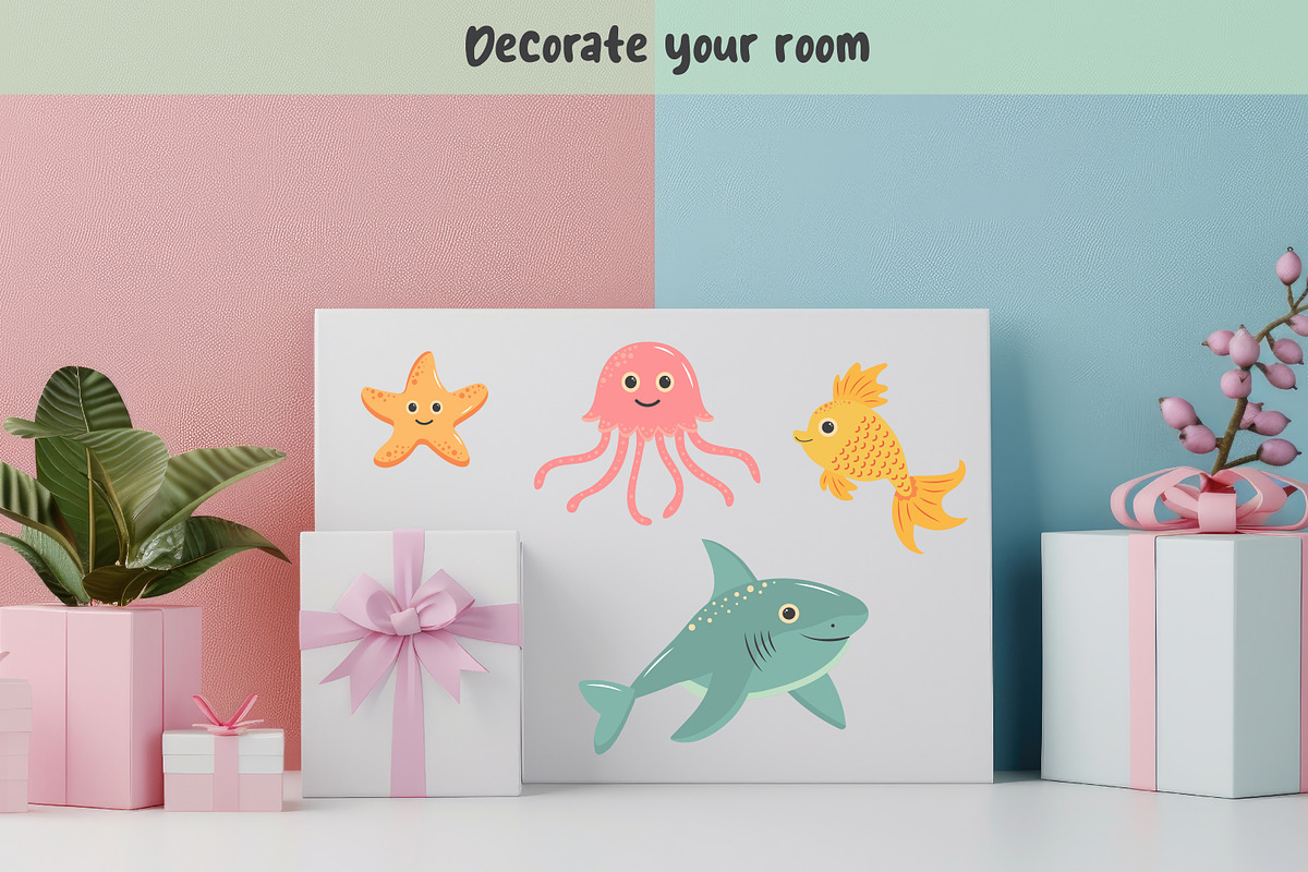 Cute sea animals set, an Animal Illustration by JulyGart (Photo 4 of 6)