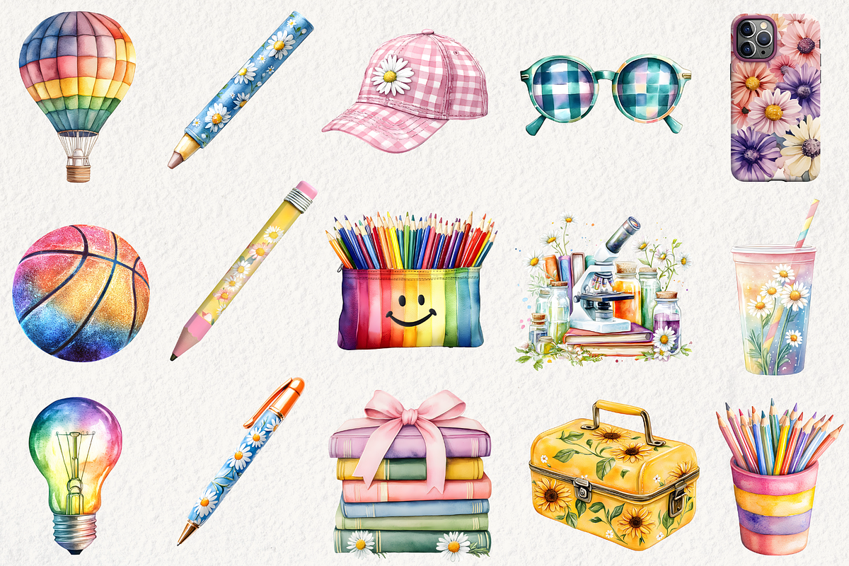 Retro Back to School Clipart, an Illustration by NadiaTheronArt (Photo 3 of 5)