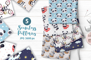 Cute Baby Panda Seamless Patterns