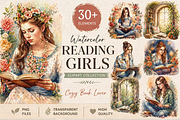Cozy Reading Watercolor Clipart, an Illustration by Jalina Clipart Studio (Thumbnail 1 of 8)