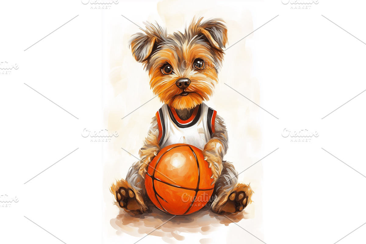 Basketball Yorkshire Terrier Dog Art, an Animal Illustration by Art Paradise Studios