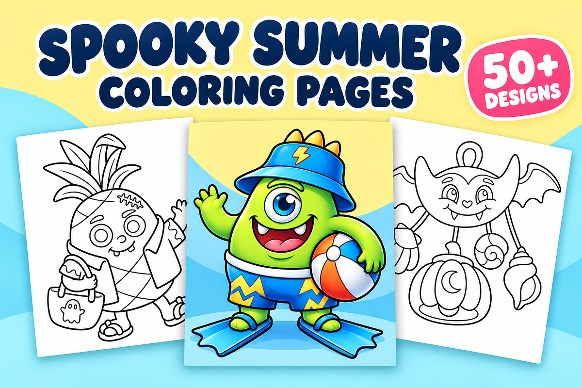 Spooky Summer Coloring Pages Vol. 3, a Seasonal Illustration by Inkivelle Studio (Photo 1 of 3)