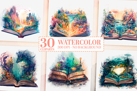30 Watercolor Vintage & Fantasy Book, an Object Graphic by SharpMarketplace
