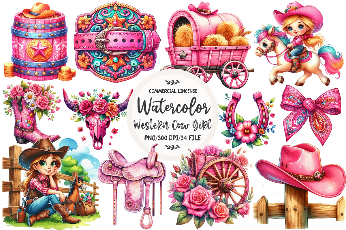 Pink Western Cow Girl Clipart, an Illustration by OK Design (Photo 1 of 5)