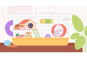 Fluffy hamsters in cage. Hamster, an Animal Illustration by LadadikArt