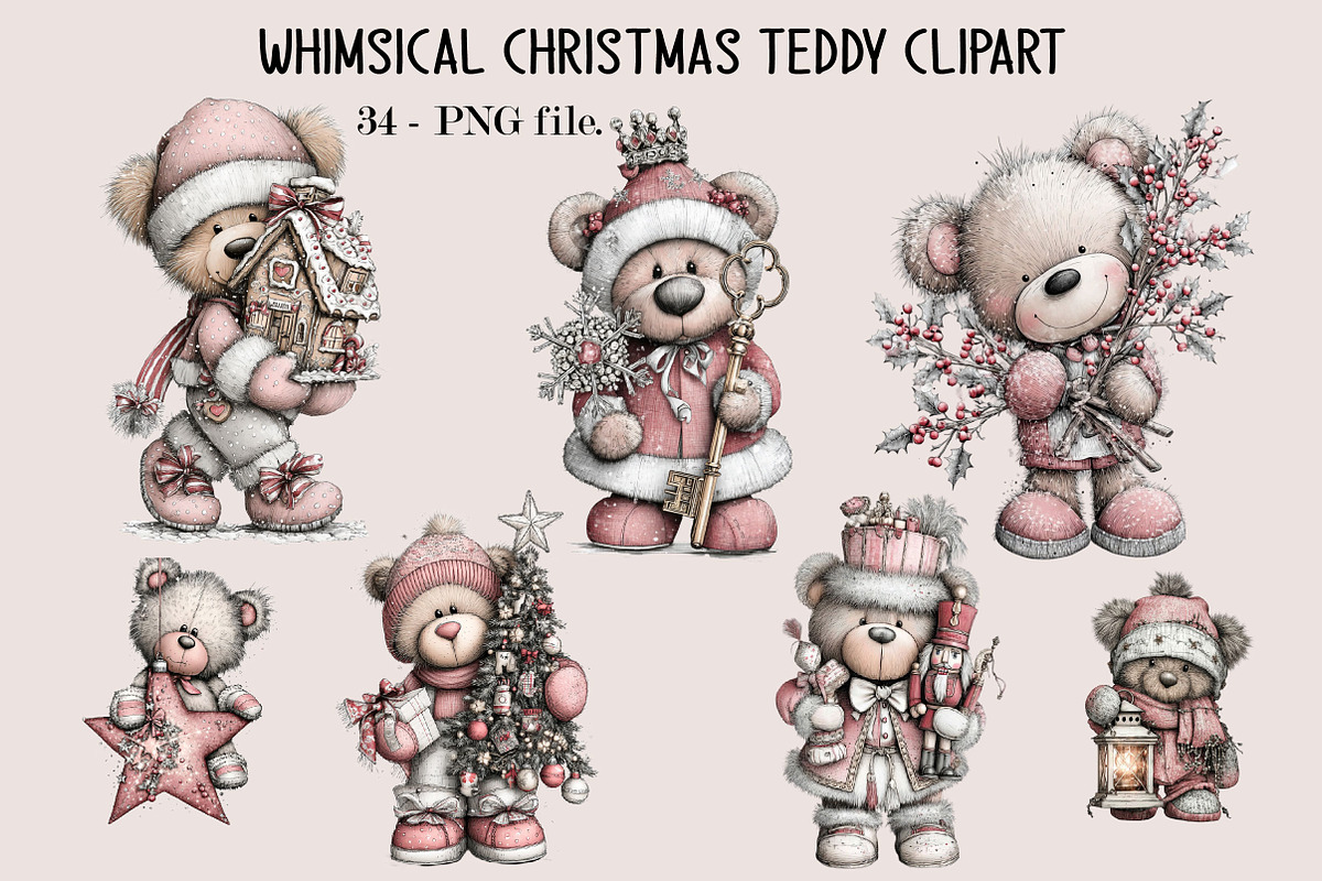 Whimsical Christmas Teddy Clipart, an Animal Illustration by SVGArt (Photo 1 of 5)