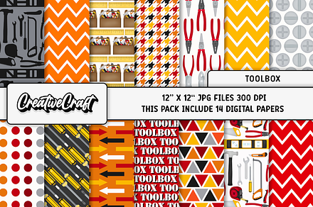 Construction Tool Digital Paper, a Pattern Graphic by CreativeCraft
