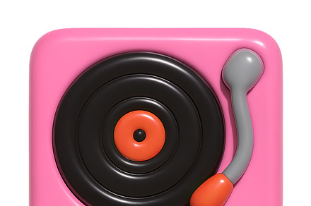 Retro vinyl record player on pink ba