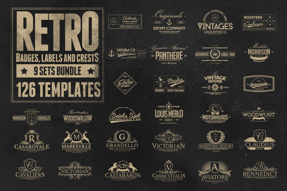 126 Retro Badges, Labels & Crests, a Branding & Logo Template by Graphicdome (Photo 1 of 5)