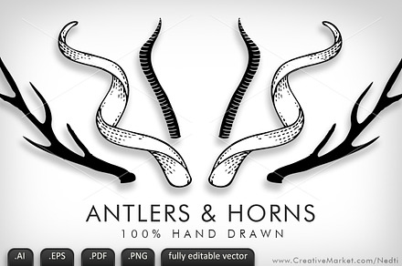 Antlers and Horns Handdrawn Vector