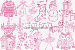 Watercolor Christmas Essentials PNG, a Seasonal Illustration by Canvas Craft