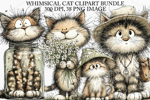 Whimsical Cat Clipart Bundle, an Illustration by Canvas Craft