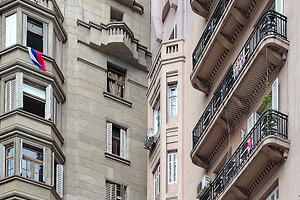 Historic building facade with balconies from below, an Architecture Photo by DanFLCreativo