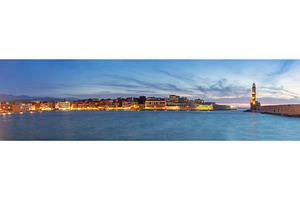 Evening panorama of Chania harbor, an Architecture Photo by kavalenkava